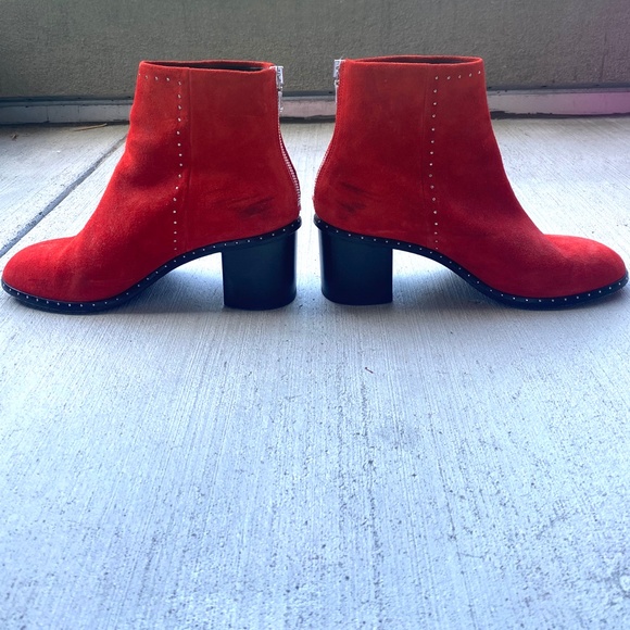 "Rag and Bone" red suede studded bootie. Please look at pics marks outside boot - Picture 4 of 4